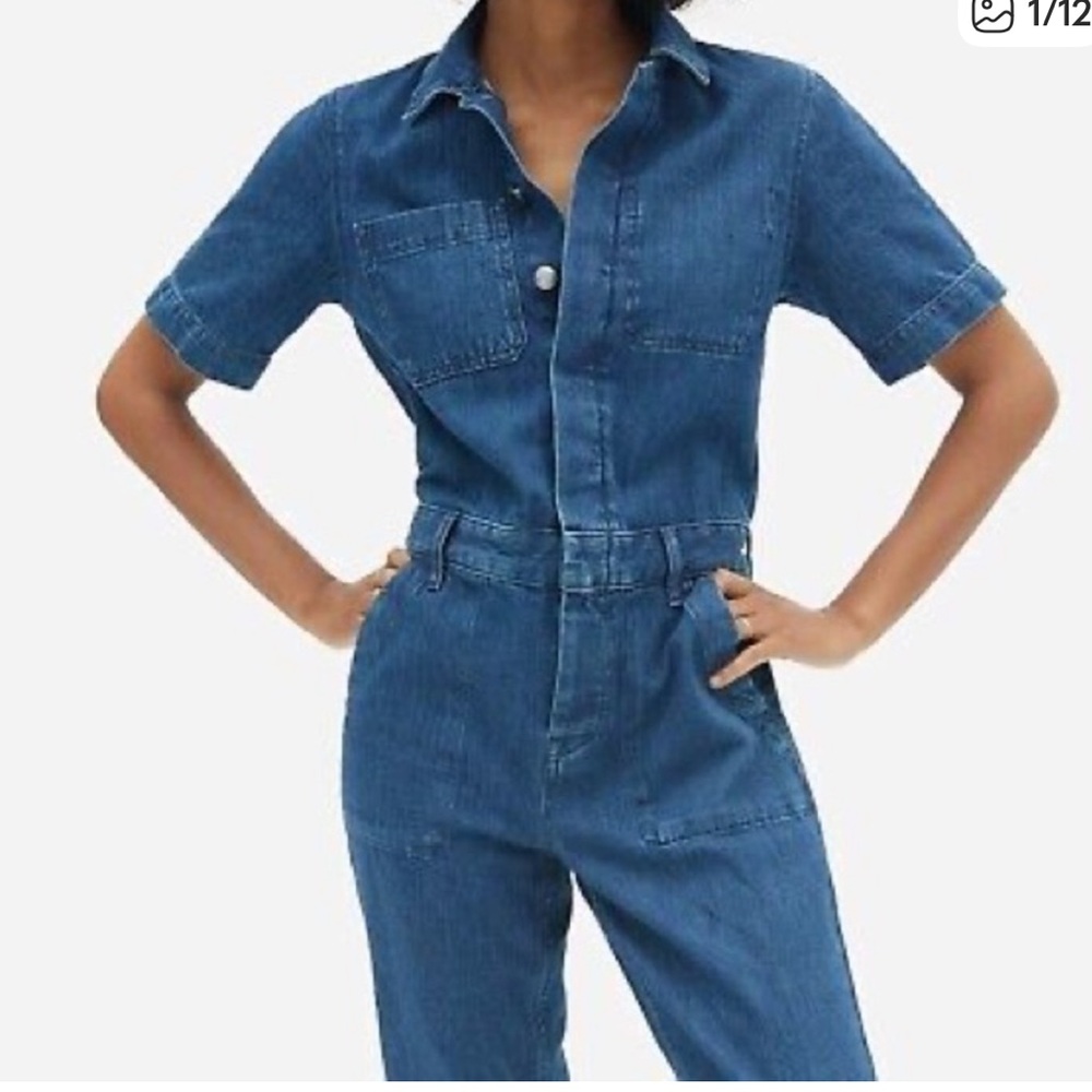Everlane Denim Cropped Romper Super Soft Jean Coverall Jumpsuit Size XS